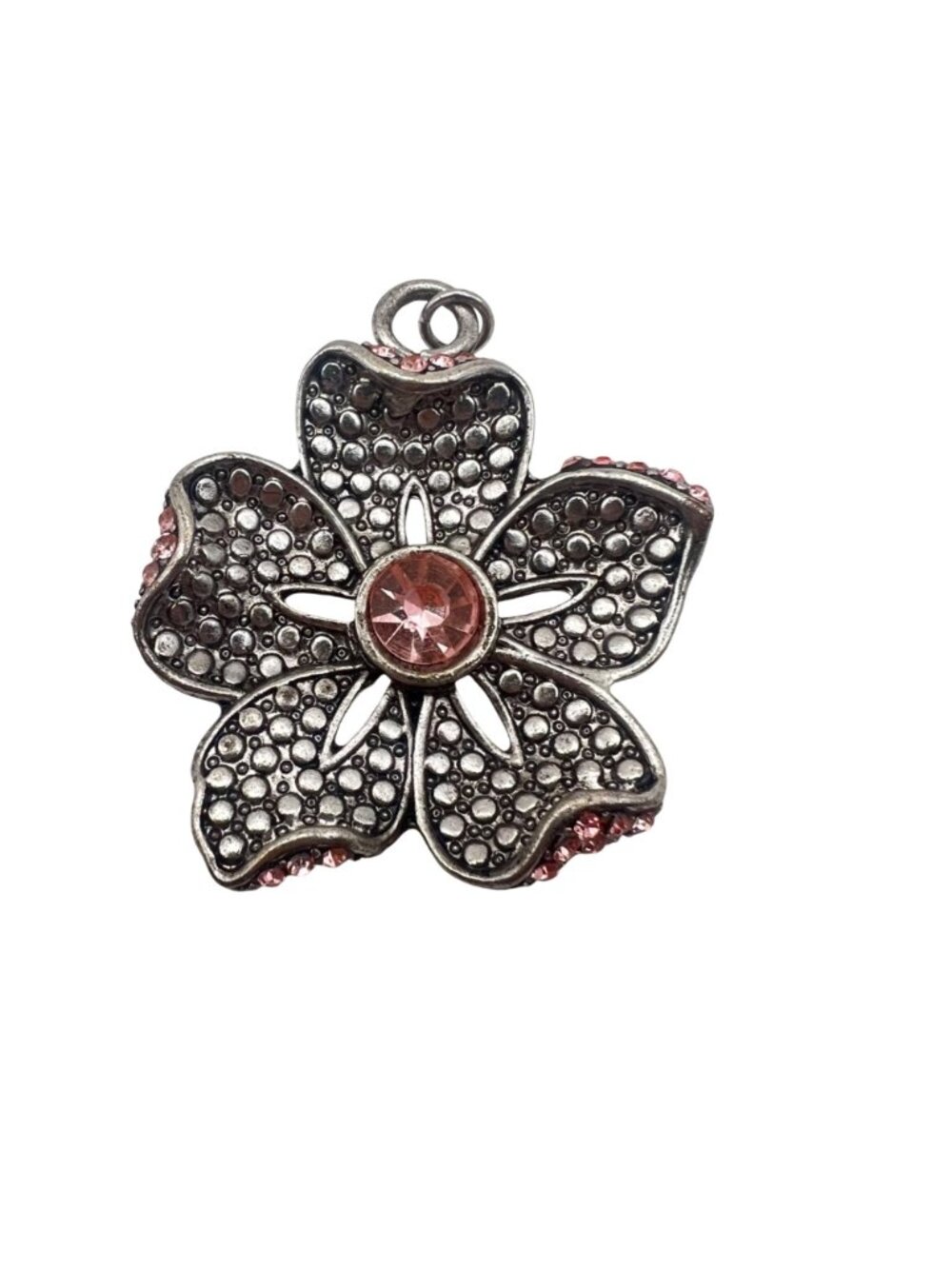 Lot 3 Silver Tone Floral Pendants Acrylic Crystals Faux Pearl Brooch Pink Blue - Picture 6 of 12